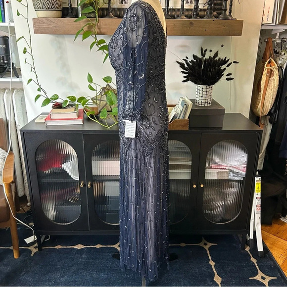 NWT Pissaro Nights Navy Midi Beaded Dress - Picture 6 of 13